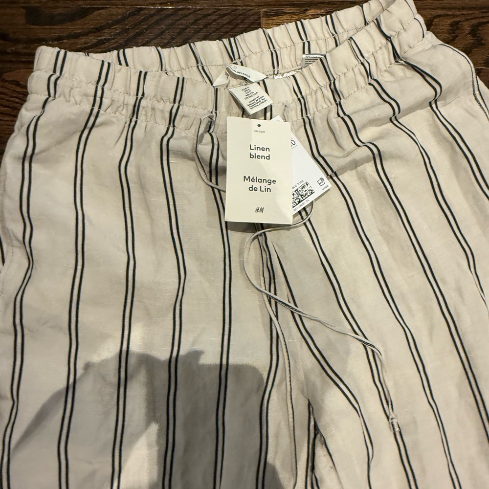 H&M Cream and Black Striped Linen Pants